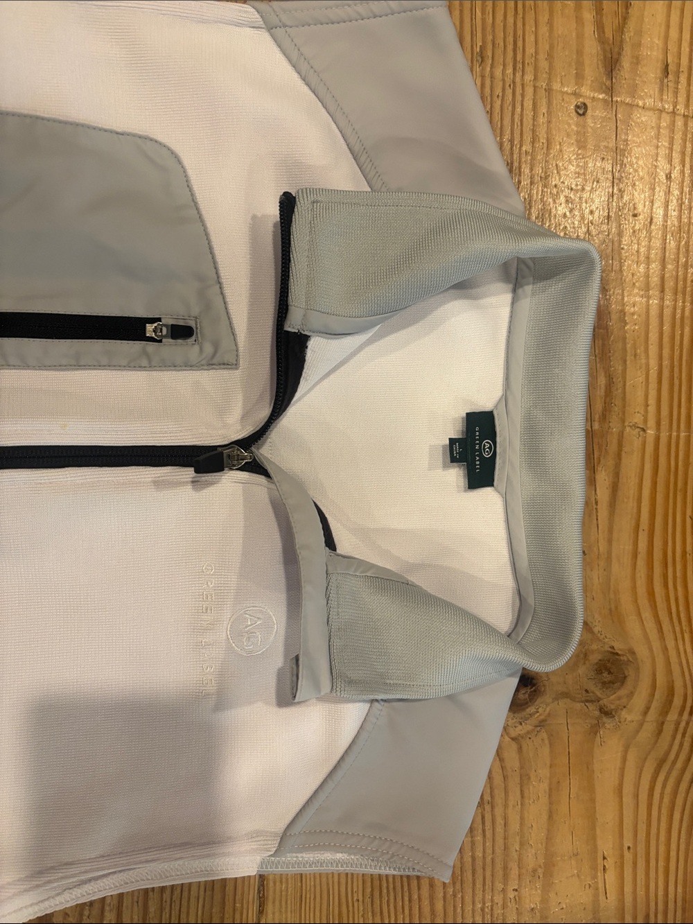 Ag Adriano Goldschmied Green Label White & Light Gray Zip Polo with Black Trim